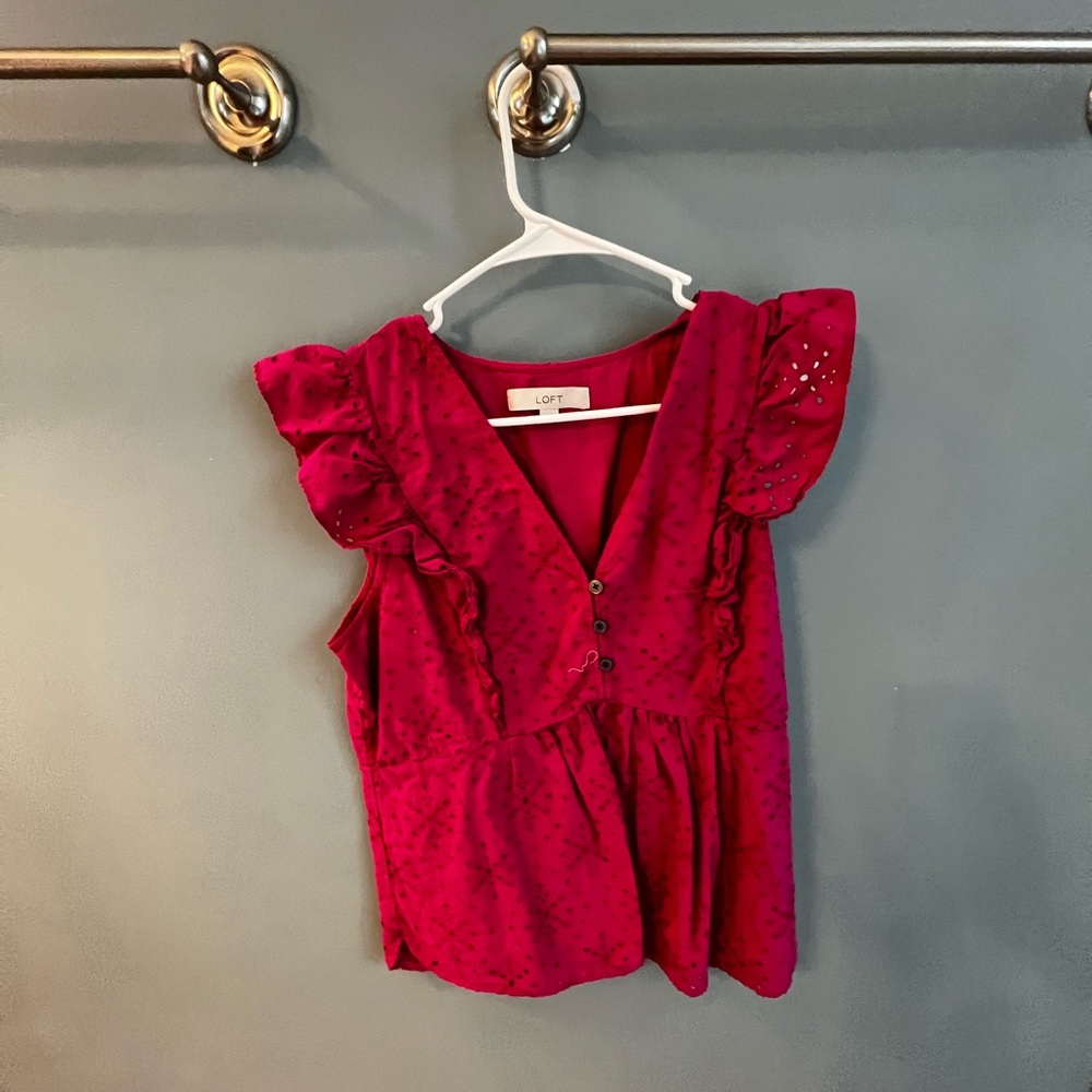 LOFT Fuchsia Eyelet Blouse